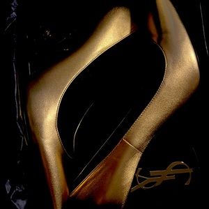 Ysl gold pump heels